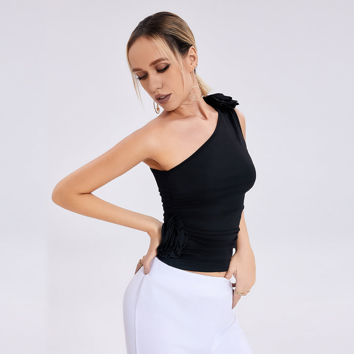 One Shoulder Pleated Flaperon Vest Top