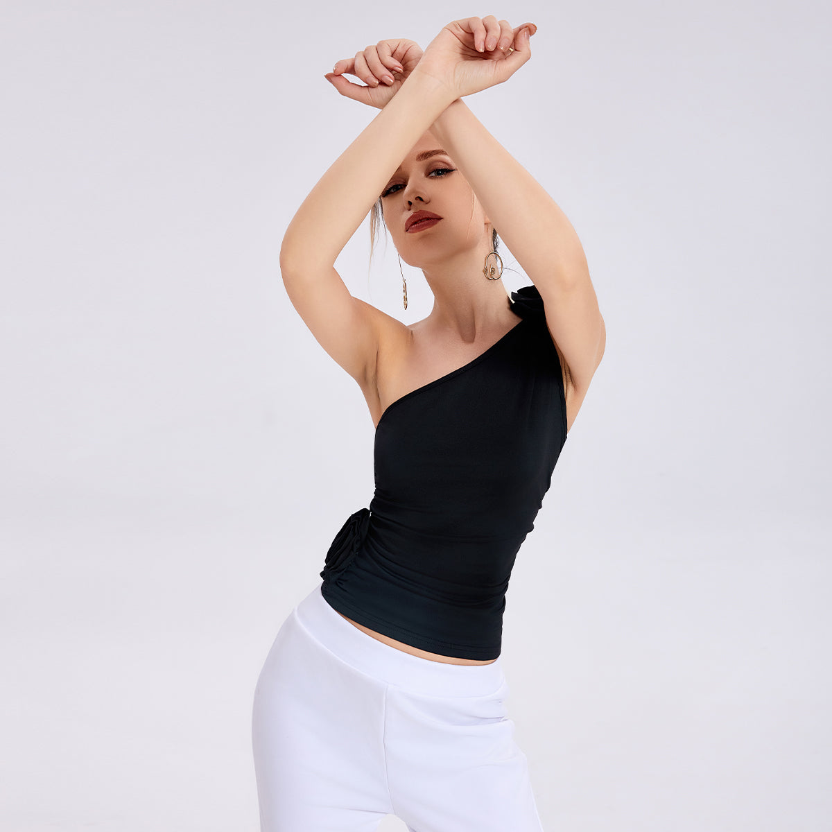 One Shoulder Pleated Flaperon Vest Top