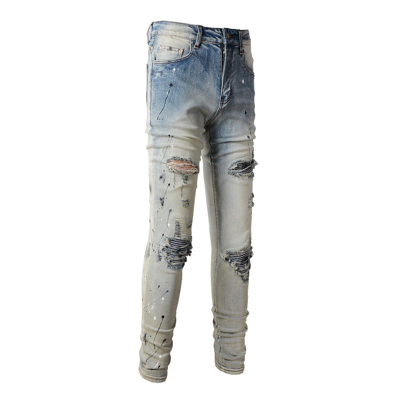 Splashing Ink Washed Slim Jeans