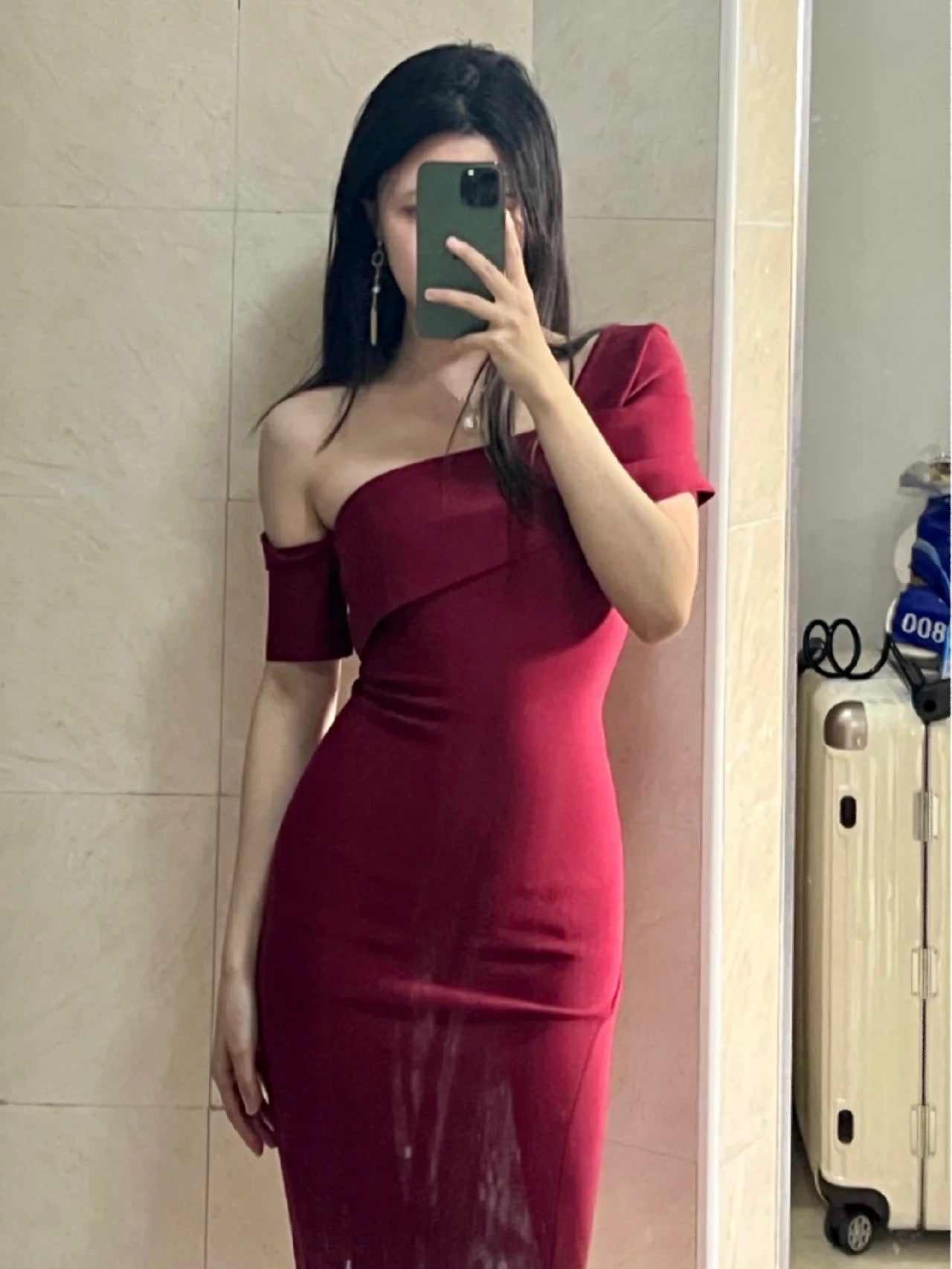 Temperament Open Shoulder Red Dress