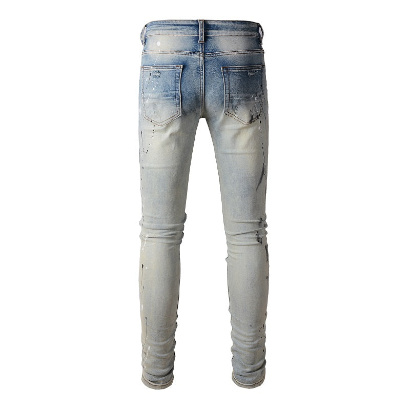 Splashing Ink Washed Slim Jeans