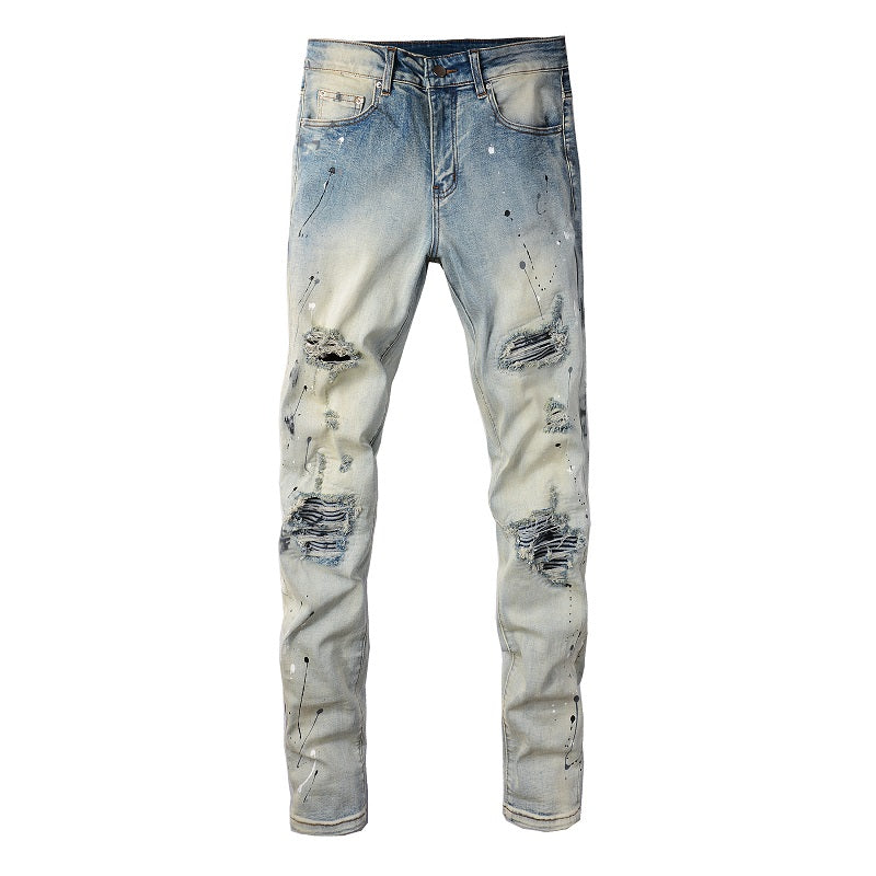 Splashing Ink Washed Slim Jeans