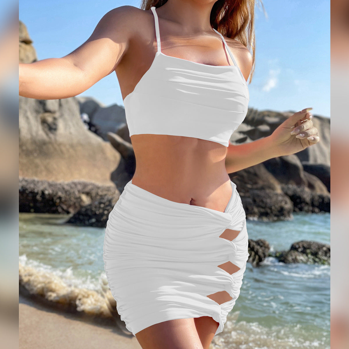 Women's Fashion Pleated Hollow Two-Piece Dress