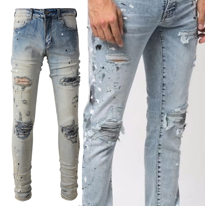 Splashing Ink Washed Slim Jeans