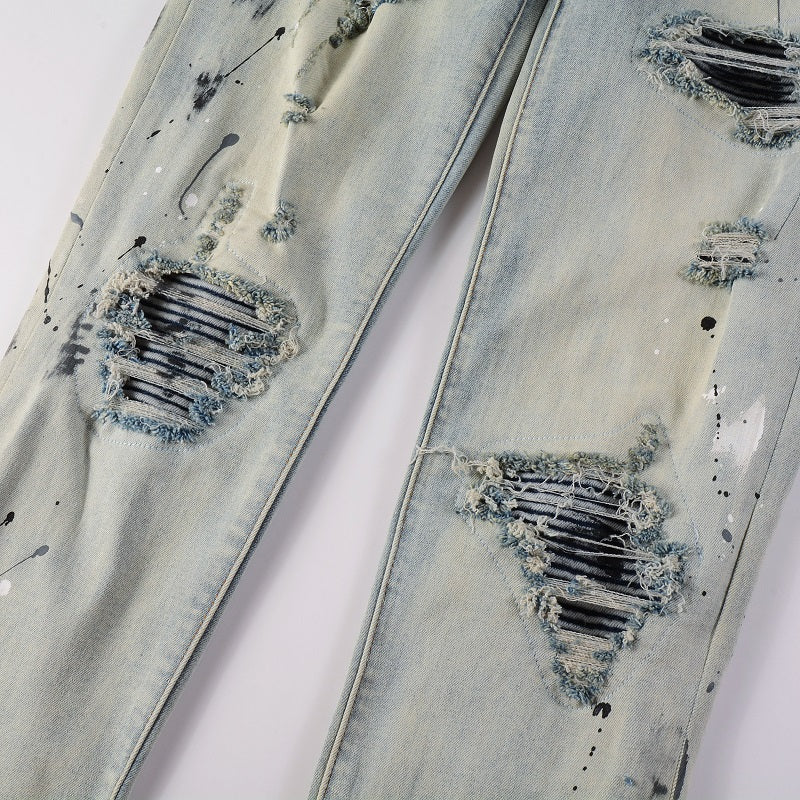 Splashing Ink Washed Slim Jeans