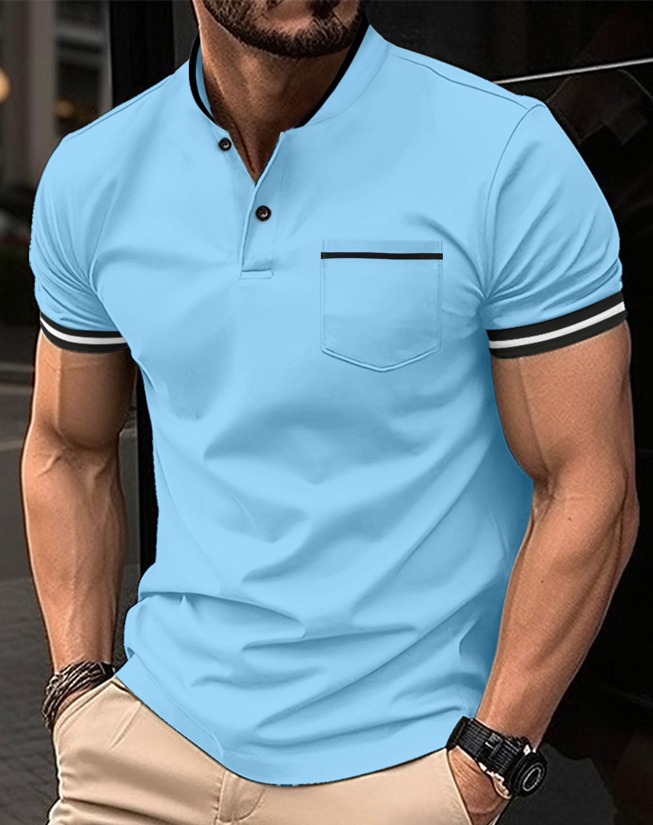 Solid Collar Short Sleeved